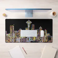 Dark be the Night - Luminous Seattle Skyline Desk Mat