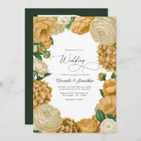 Black Forest Green, Ecru/Warm Honey Floral Wedding Invitation