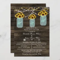 Barnwood mason jars rehearsal dinner invite