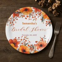 Rustic Boho Fall Orange Floral Berry Bridal Shower Paper Plates