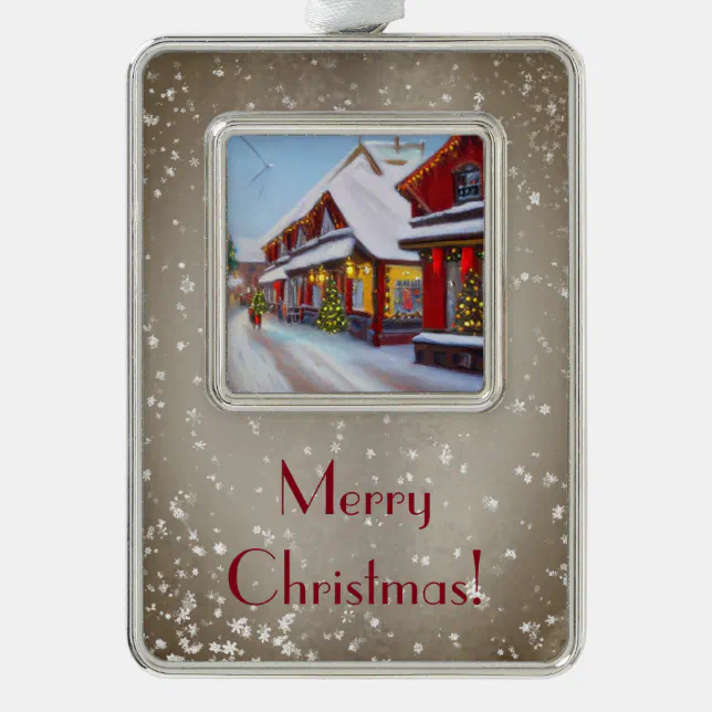 Snowy city street atvchristmas christmas ornament