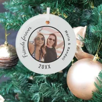 Best friends photo names white black glass ornament