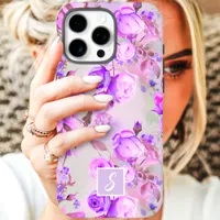 Vintage Purple and Pink Floral Monogram iPhone 16 Pro Max Case