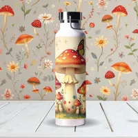 Retro Mushrooms and Butterfly | Vintage Colors Water Bottle