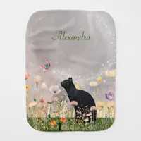 Black Cat in Flowers Baby Burp Cloth