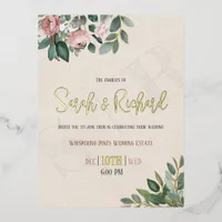 Elegant Blush Floral Monogram Wedding Foil Invitation Postcard
