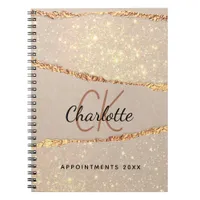 Beige gold agate marble monogram notebook