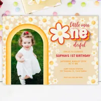 Rainbow Retro Daisy First Birthday Photo Invite