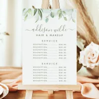 Rustic Watercolor Greenery Service Price Menu