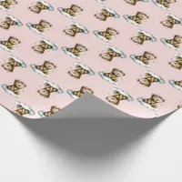 Cute Teddy Bear on a Cloud Pink Hair Bow Wrapping Paper