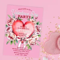 Watercolor Roses and Heart Valentine's Day Party  Invitation