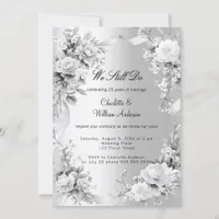 Silver florals wedding vow renewal invitation
