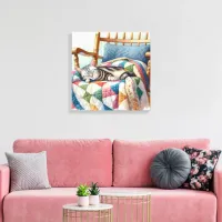 Sweet Gray Cat Sleeping on a Quilt Canvas Print