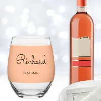 Best Man Monogrammed Stylish Custom Wedding Peach Stemless Wine Glass