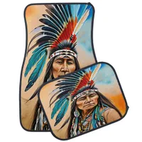 Native Warrior in Traditional Regalia Car Floor Mat