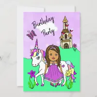 Princess and Unicorn Girl's Birthday Party Invitation