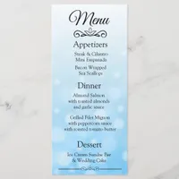 Decorative Elegant Blue Bokeh Wedding Menu Card