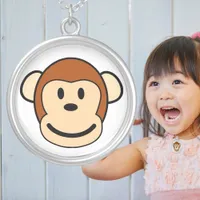Cute Monkey Face Cartoon Fun Animal Silver Plated Necklace