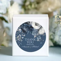 Modern Blues & Gray Floral Wedding Classic Round Sticker