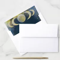 Elegant Crescent Moon Celestial Wedding:Blue &Gold Envelope Liner