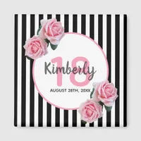 18th birthday black stripes pink florals magnet