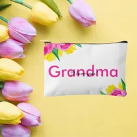 Yellow Pink Tulip Grandma Small Accessory Pouch 