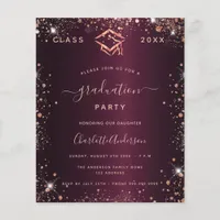 Graduation burgundy glitter budget invitation flyer