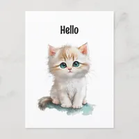 Cute Watercolor Kitten with Blue Eyes Postcard