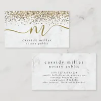 Monogram Gold Glitter Marble Notary Public Business Card