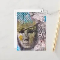 Stone lady face Abstract Mixed Media Collage Postcard
