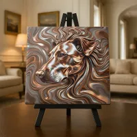 Molten Liquid Metallic Bronze and Silver Dog Head Ceramic Tile