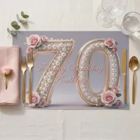 Fancy Pink Rose Pearl Gold 70th Birthday Placemat