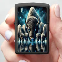 Buffaloes Bison Drinking Beneath a Cosmic Glow Zippo Lighter