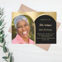 Black gold photo arch birthday invitation