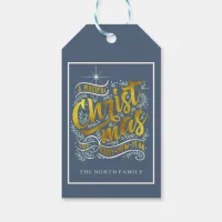 Magical Christmas Typography Stripes Gold ID441 Gift Tags