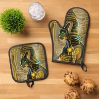 Ancient Egyptian Cat Goddess Bastet AI Art Oven Mitt & Pot Holder Set