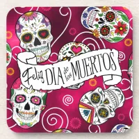 Sugar Skulls and Swirls Rose Red ID725 Beverage Coaster