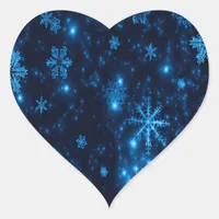 Deep Blue & Bright Snowflakes Heart Sticker