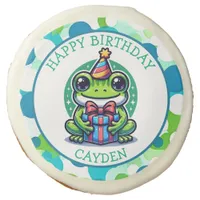 Cute Frog Themed Boy's Birthday Party Sugar Cookie