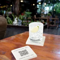 Business company logo name QR code Stone Coaster