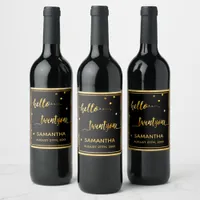 21st birthday black gold hello 21 name script wine label