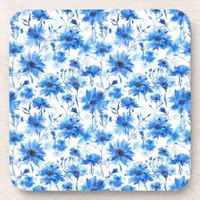 Watercolor Style Cornflower Type Blue Flower Beverage Coaster