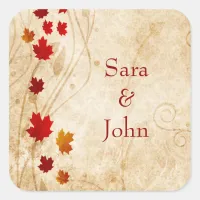 fall autumn brown leaves wedding favor stickers