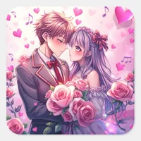 Anime Boy and Girl Valentine's Day Square Sticker