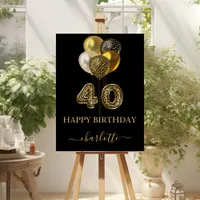 40th birthday black gold leopard name script foam board