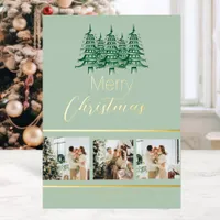 Festive Sage Green Christmas Pagoda Tree  Foil Holiday Card