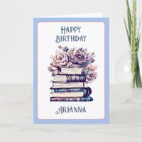 Personalized Birthday Antique Books and Roses   Card