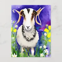 Spring Easter Jacob Sheep Floral Watercolor Postcard