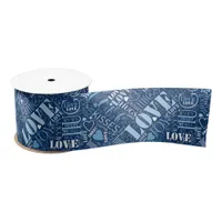 Hugs and Kisses Word Cloud Blue ID286 Satin Ribbon