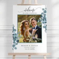 Dusty Blue Eucalyptus Photo Wedding Welcome Foam Board